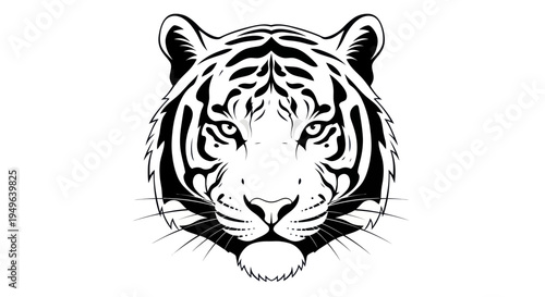 Bild auf Leinwand Bold black and white tiger head illustration isolated on a white background