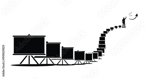 Businessman jumping up career ladder steps to success and freedom, achieving goals and aspirations in professional growth and development