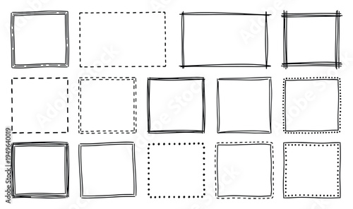 Hand drawn doodle rectangular frames and square shapes set
