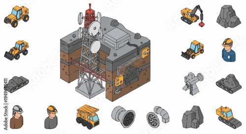 Isometric Industrial Mining Construction Site Elements Collection.