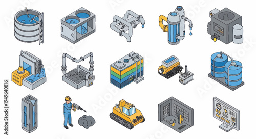 Isometric Industrial Equipment and Machinery Collection.