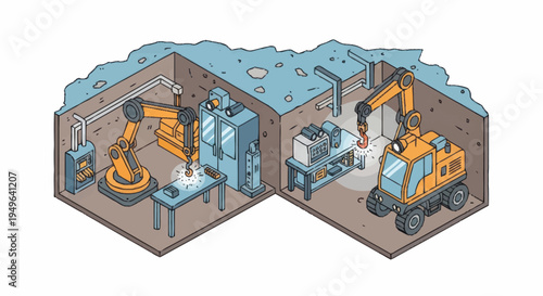 Automated Industrial Manufacturing Facility with Robotic Arms.