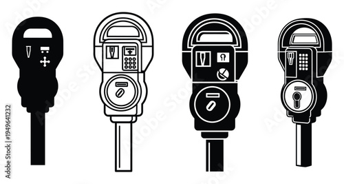 Parking meter icons set for urban street payment and traffic control