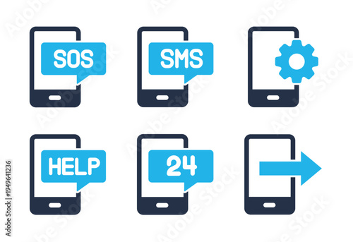 Mobile Support and Settings icon set. Solid glyph series icons