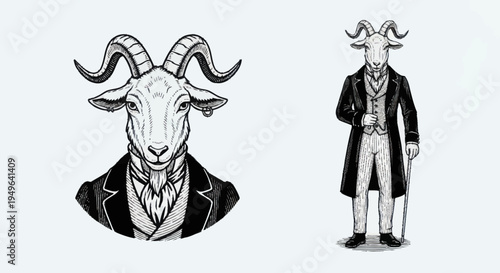 Anthropomorphic Goat Dressed in Formal Attire.