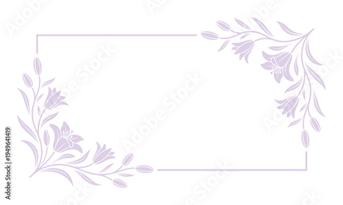 Floral decorative frame with delicate lily blossoms and leaves elegant corner accents design