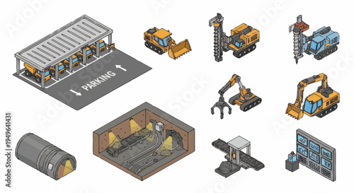 Isometric construction and industrial equipment collection.