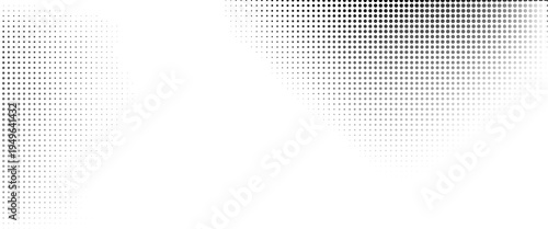 Grunge halftone gradient background. Faded grit noise texture. White and black sand wallpaper. Retro pixelated backdrop. Anime or manga style comic