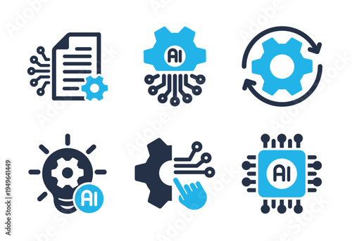 AI Automation and Machine Learning icon set. Solid glyph series icons