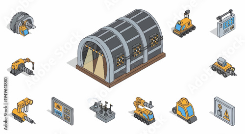 Isometric Industrial Building and Construction Equipment Set.