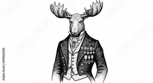 Anthropomorphic Moose Dressed in Formal Victorian Attire.