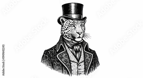 Elegant Leopard Dressed in Vintage Formal Attire.