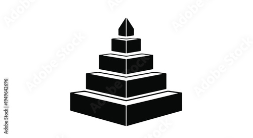 Black pyramid block stack illustration with white outline on clean white background for business concept