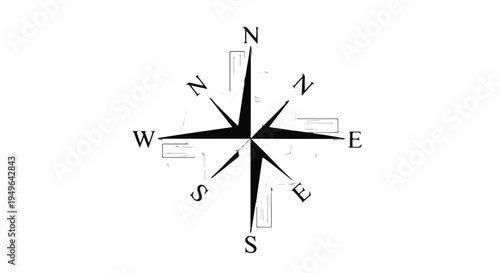 Black compass navigation tool with north south east west directions on white background for travel exploration and adventure concepts