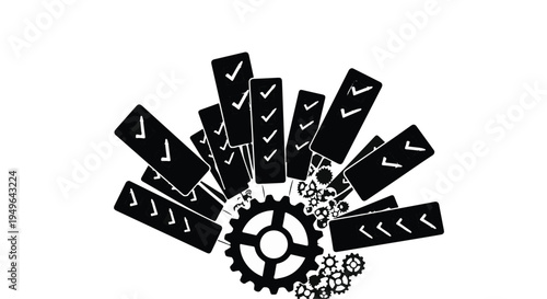 Productivity concept with gear and checkmarks, organization and efficiency illustration for business and workflow optimization