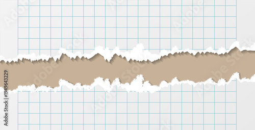 Empty checered realistic school notepad sheet torned mockup isolated. Cuted notepad sheet with hole. Vector illustration