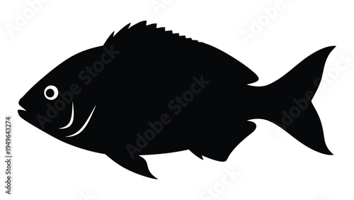 A black fish with a white eye and mouth