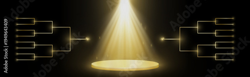 Tournament qualifying bracket concept. Gold shiny games table. Road to victory. Championship leaderboard for prize. Vector illustration