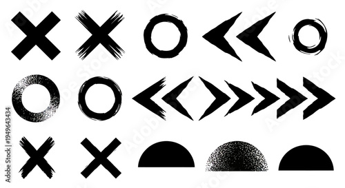 Collection of Hand-Drawn Grunge Shapes and Arrows for Graphic Design.