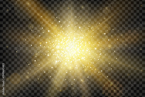 Glare big explosion realistic effect isolated on transparent background. Luxury jewelry glitter backdrop. Sci-fi background. Universe concept. Vector illustration