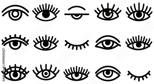 Collection of Stylized Eye Illustrations in Black and White.
