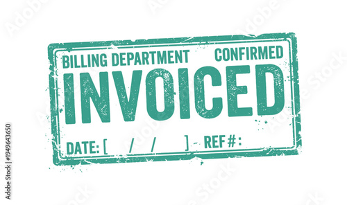 Green stamp confirming invoiced status, business element