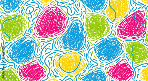 Colorful Abstract Scribble Shapes Seamless Pattern Background.