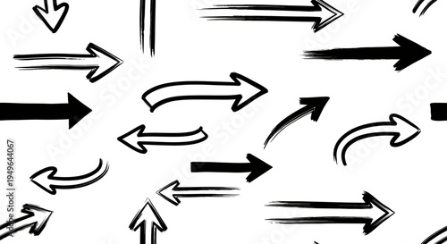 Dynamic collection of hand-drawn arrows pointing in various directions, showcasing movement and guidance.