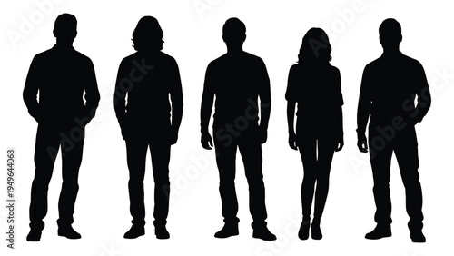 A group of five people standing in a row