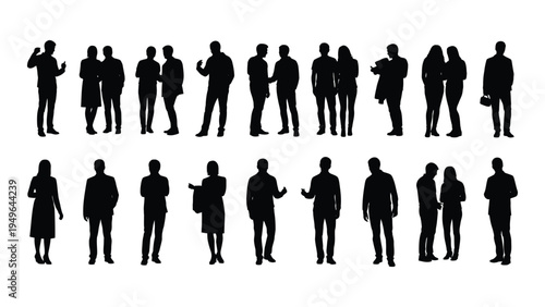 A group of people in various poses and outfits