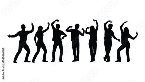 A group of people dancing in different poses