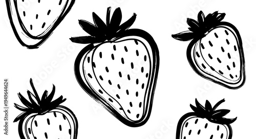 Hand drawn black and white strawberries illustration.