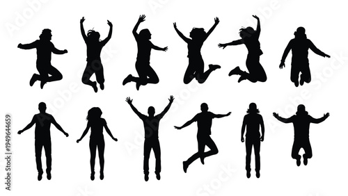A group of people jumping in the air with their arms raised