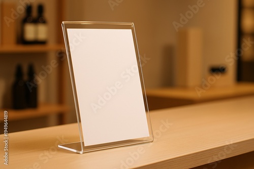 Blank Acrylic Tabletop Sign Display in Warm Interior