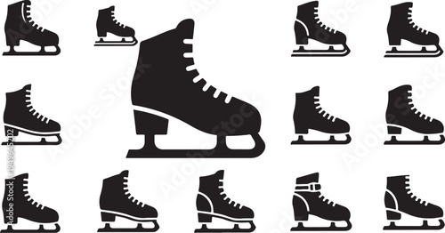 Ice Skating Silhouettes on White Background Pattern