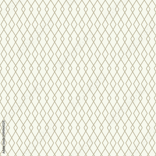 Luxury geometric seamless pattern featuring elegant thin golden lines. Minimalist diamond shape grid on light background. Versatile vector texture for premium packaging, wallpaper, and branding.