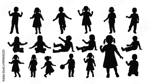 A group of children in various poses and actions