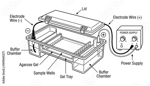 Gel electrophoresis laboratory equipment for dna analysis illustration on transparent background