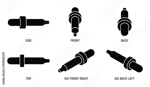 Medicine dropper pipette black silhouettes from various perspectives