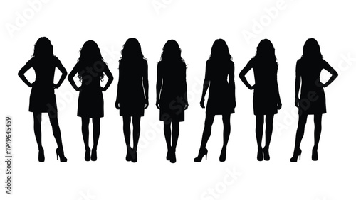 A group of women standing in a row with their hands on their hips