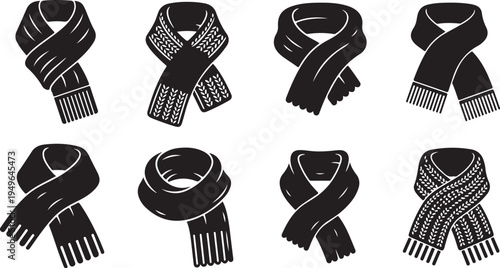 Collection of black and white scarf illustrations