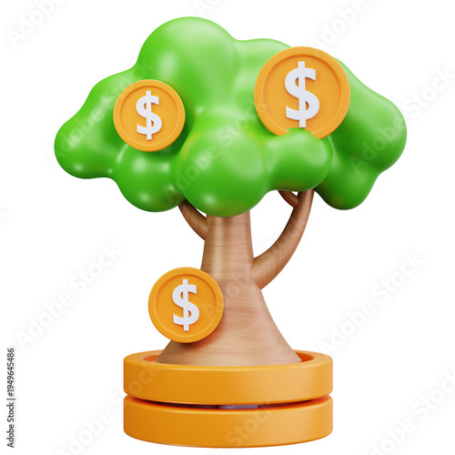 Financial Growth Tree 3D Illustrations