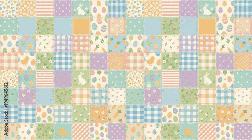 Colorful patchwork background with pastel squares and patterns for design