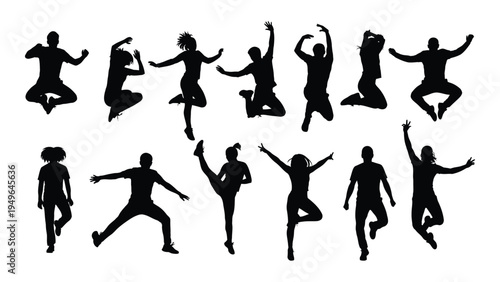 People in various jumping and dancing poses