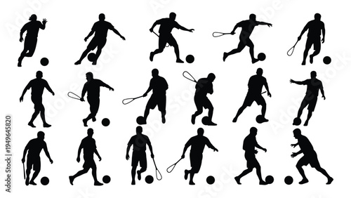 Silhouettes of soccer players in various poses
