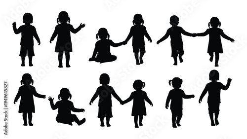 A group of children standing and sitting in various poses