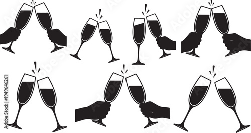 Silhouette of hands holding champagne glasses celebrating
