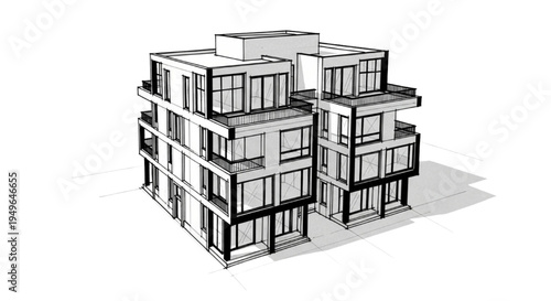 Conceptual sketch of a contemporary multi-story residential building design for urban living