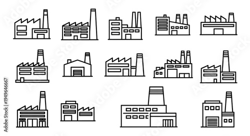 Concept of industrial architecture A set of modern factory outline icons for design projects