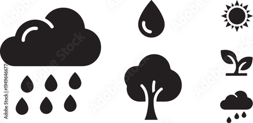 Weather icons with rain cloud and sunshine symbols